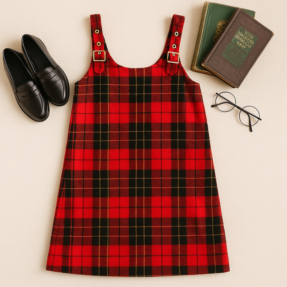 Vintage Talbots Girls Red Plaid Wool Jumper Dress Size 12 | 1990s Wool Shift